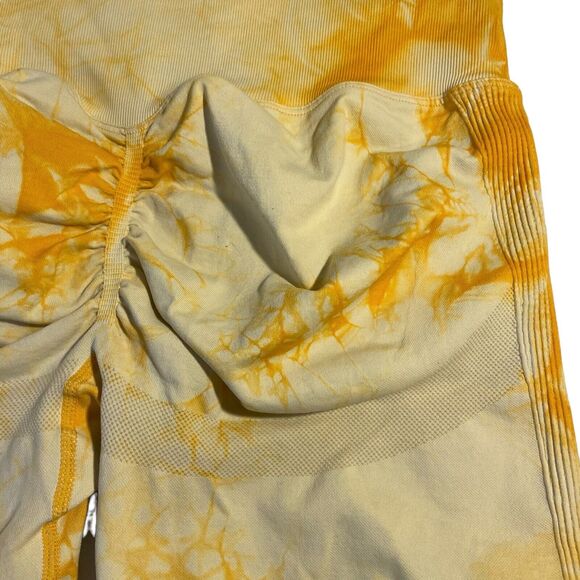 Yoga Trendy Allover Print Wideband Waist Sports Short Tie Die Yellow W26 - Picture 7 of 12